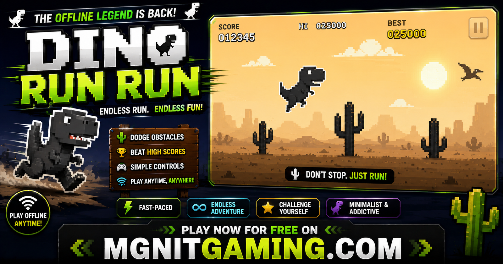Play Chrome Dino Style Game Online | Dino Run Run Adventure | Fast-Paced Browser Game | MGNiT Gaming